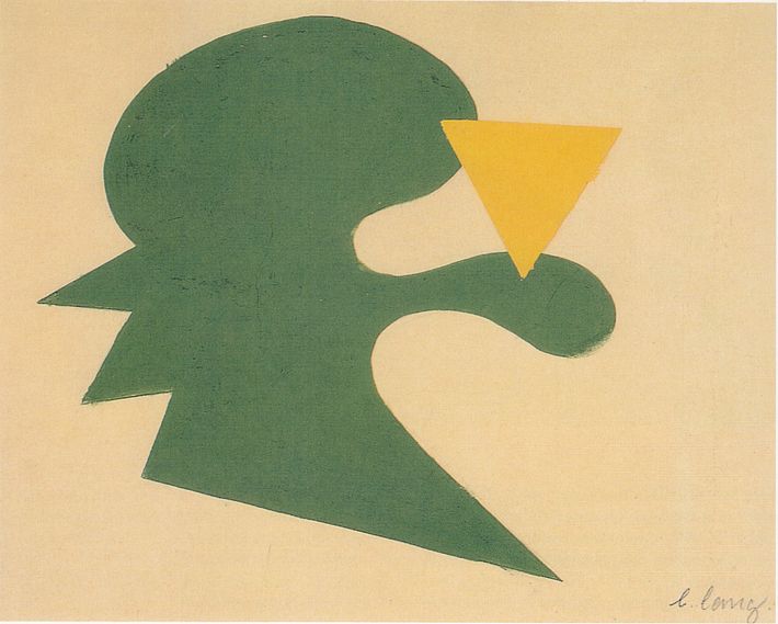 Grüne freie Form und gelbes Dreieck, Übung aus dem Unterricht von Wassily Kandinsky, Autor: Lothar Lang, um 1926–1927.