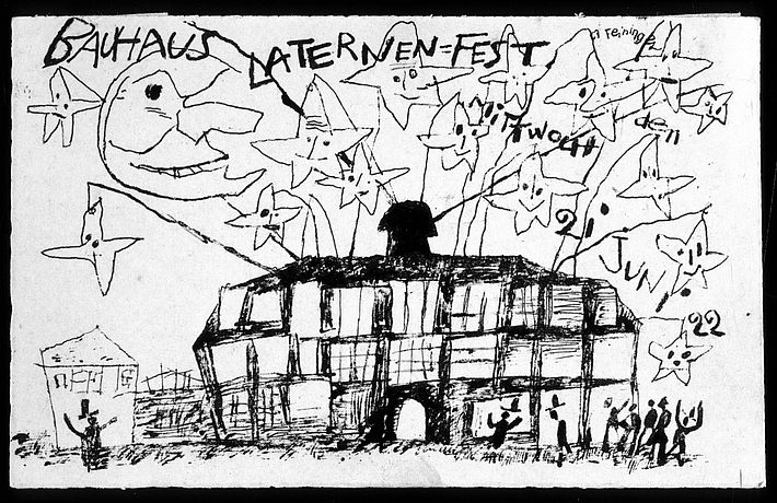 Postkarte zum Laternenfest am 21. Juni 1922, Lithografie, Autor: Lyonel Feininger, 1922.