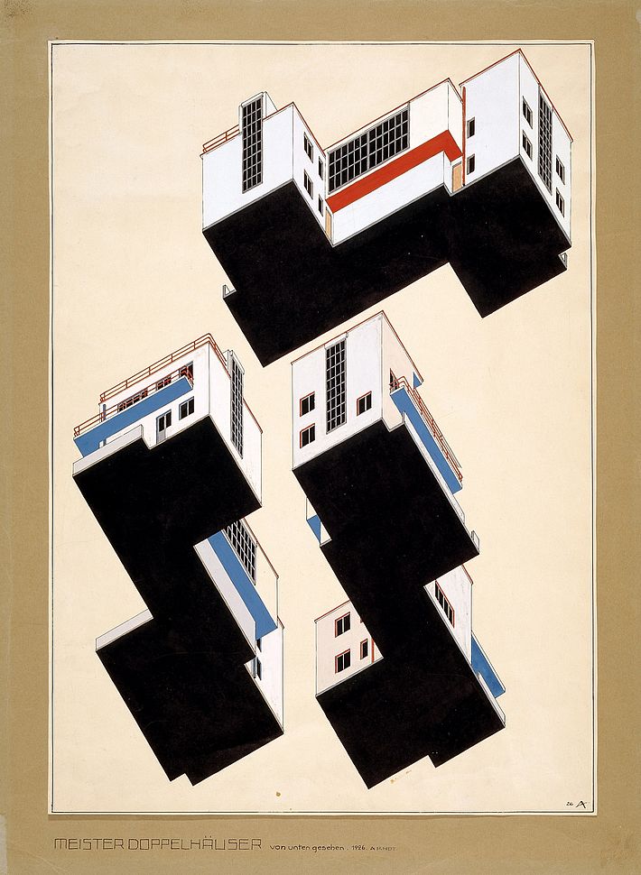 Farbplan für die Außengestaltung der Meisterdoppelhäuser in Dessau, Alfred Arndt, 1926.